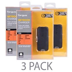 (3-Pack) Targus APA72US 45W Netbook AC Charger w/6 Power Tips Mini USB & 30-Pin Dock - Charge Two Devices at Once!