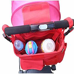 Vine Pushchair Organiser Storage Baby Stroller Organiser Diaper Bag with Mobile Phone Cup Bottle Holder Changing Bag(Red zebra)