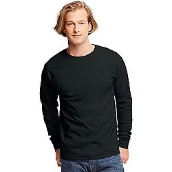 Hanes TAGLESS Long-Sleeve T-Shirt, Black, Size-XL