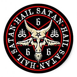 Occult Hail Satan Baphomet Goat in Pentagram Classic Round Sticker