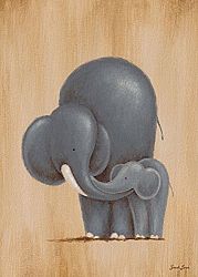 Oopsy daisy, Fine Art for Kids Safari Kisses Elephant Stretched Canvas Art by Sarah Lowe, 10 by 14-Inch