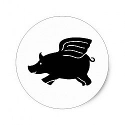 Flying Pig - Black Classic Round Sticker