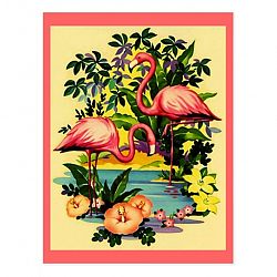 PRETTY PINK FLAMINGOS IN TROPICAL FOREST POSTCARD