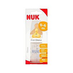 NUK First Choice 120ml Glass Bottle Latex Teat Size 1, 0-6 Months - Pack of 6