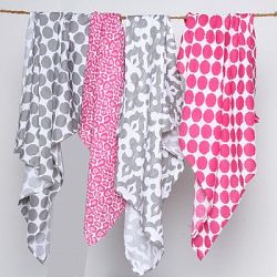 Bacati Ikat Muslin 2-Piece Security Blankets, Grey/Bright Pink