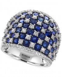 Royale Bleu by Effy Sapphire (4-1/2 ct. t. w. ) and Diamond (1-1/4 ct. t. w. ) Checkerboard Statement Ring in 14k White Gold, Created for Macy's