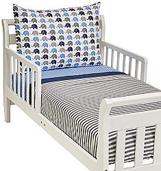 Bacati Little Sailor 3-Piece Toddler Bedding Set, Blue/Grey