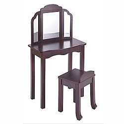 Guidecraft Espresso - Dark Cherry Expressions Wooden Vanity Table and Stool Set with 3 Mirrors: Kids Room Furniture