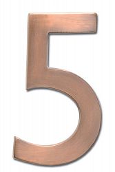Solid Cast Brass 5 inch Floating House Number Antique Copper "5"