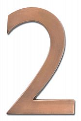 Solid Cast Brass 5 inch Floating House Number Antique Copper "2"