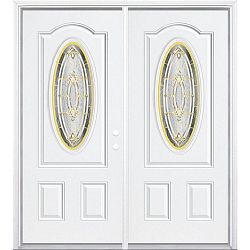 64-inch x 80-inch x 4 9/16-inch Brass 3/4 Oval Lite Left Hand Entry Door with Brickmould