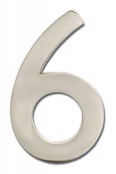 Solid Cast Brass 5 inch Floating House Number Satin Nickel "6"