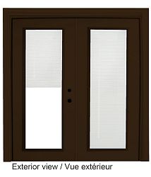 72-inch x 82-inch Brown Lefthand Steel Garden Door with Internal Mini Blinds