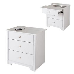 Vito Nightstand with Charging Station and Drawers, Pure White