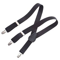 Clips N Grips Child Baby Toddler Kid Adjustable Elastic Suspenders Solid Color Y Back Design, 5' Tall, Black