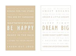 Feel Good Art Nursery Box Canvases Be Happy and Dream Big (A4, Beige)