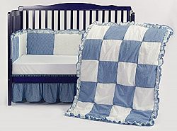 BabyDoll Gingham/Eyelet Patchwork Crib Bedding Set, Blue