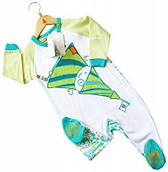 LuMini Footed Sleeper with Front Appliqué, Green/White/Yellow, 12 Months
