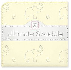 SwaddleDesigns Ultimate Swaddle Blanket, Made in USA, Premium Cotton Flannel, Sterling Deco Elephants on Sunwashed Yellow