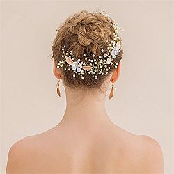 Sunshinesmile Gold Hand Leaf Shape Pearl Hairpin Bridal Hair Headband