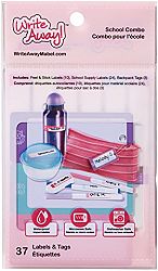 Mabel's Labels Write Away Combo Pack 37pc, 10 Peel & Stick Labels, 24 Mini Peel & Stick Labels and 3 Bag Tags, Dishwasher and Microwaver Safe, UV Resistant, Waterproof, Pastel Colours (0017)