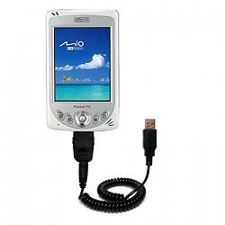 Coiled Power Hot Sync USB Cable for the Mio 339 with both data and charge features - Uses Gomadic TipExchange Technology