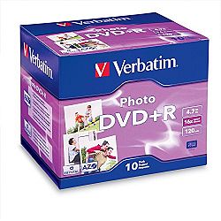 Verbatim 4.7GB up to 16x Photo Recordable Disc DVD+R, 10-Disc Jewel Case 95523