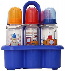 Luvable Friends Printed Bottles With Organizer 6 Pack (Birth & Up, Blue)