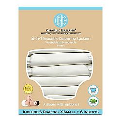 Charlie Banana 2-in-1 6-Piece Reusable Diapers, White, X-Small