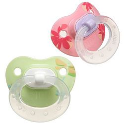 NUK 2 Pack Designer Pull BPA Free Silicone Pacifier, Baglet, Size 2, Pink/Green by NUK