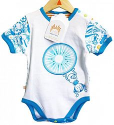 LuMini Diaper Shirt with Front Appliqué, Blue/White/Yellow, 3 Months