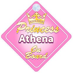 Crown Princess Athena On Board Personalised Baby / Child Girls Car Sign