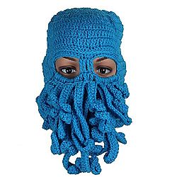 Lowpricenice Protective Unisex Winter Warm Knitted Wool Ski Face Mask Hat Squid Cap Full Face Cover Mask Winter Wind Proof Stopper Hat (Light blue)