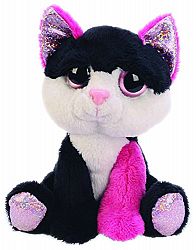 Suki Gifts Lil Peepers Fun Diva Pink and Black Cat Plush Toy with Silver Sparkle Accents (Small, White/Pink/Black)