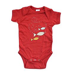 Apericots Cute Short Sleeve Baby Bodysuit With Fish Fishies and Bubbles Print (6 Months, Red)