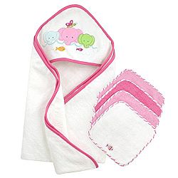 Just Born Just Bath Love to Bathe Knit 5-Piece Hooded Towel and Washcloth Set, Elephant