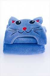 Little Ashkim HTC001 Baby Cat Hooded Turkish Towel - Blue, 0-24 Months