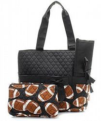 Quilted Football 3pc Diaper Bag Set BLK by beensi2000