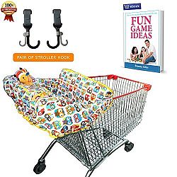 Grocery and Shopping Cart Cover by Croc N Frog - Highchair Cover, Cart Cover for Baby and Toddler - High Quality, Machine Washable - Order Includes Pair of Stroller Hooks and the Fun Game Ideas eBook
