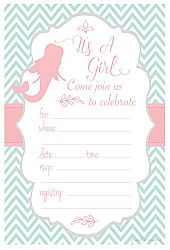 Mermaid Girl Baby Shower Invitations - Fill In Style (20 Count) With Envelopes