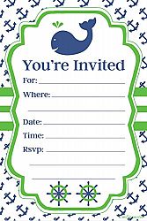Nautical Whale Themed Party Invitations - Fill In Style (20 Count) With Envelopes