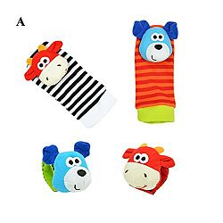 Fashion Story 4pcs/set Animal Baby Infant Kids Foot Finders Sock Wrist Rattles Toys Soft (SetA)