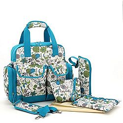 Luisvanita Large Dots Backpack Diaper Bag 3 Carrying Options - New Version (Blue Printing Floral) by LuisVanita