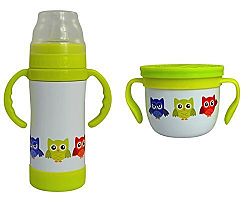 Insulated Stainless Steel Sippy Cup and Gobble n Go Snack Cup Set (White Owl) by EcoVessel