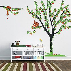 Pop Decors Removable Vinyl Art Wall Decals Mural, Cherry Tree with Squirrels by Pop Decors