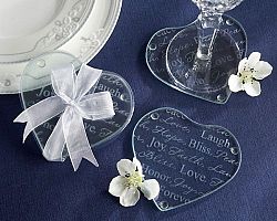 Good Wishes Heart Glass Coasters - Baby Shower Gifts & Wedding Favors (Set of 24) by CutieBeauty KA