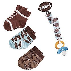Mud Pie Baby Boy Sport Football Sock & Pacy Clip Set