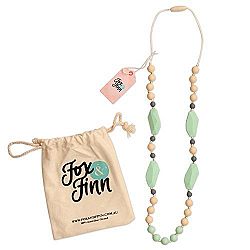 Fox and Finn 'Mackenzie' Silicone Teething Necklace for Babies | Safety Knotted Silk Rope | Does Not Pull Out Hair | 14 Inch Drop (mint + smoke + latte)