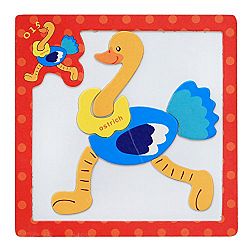Amurleopard Child Wooden Cartoon Magnetic Dimensional Puzzles Intelligence Toys Ostrich
