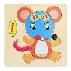 Amurleopard Cartoon Wooden Dimensional Magnetic Puzzles Intelligence Toys Mouse